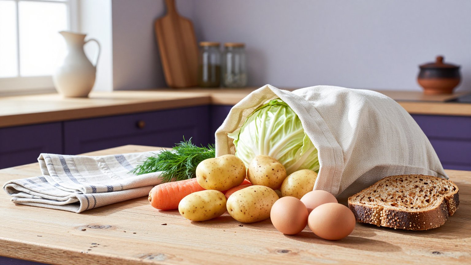 Продуктовая сумка на кухонном столе